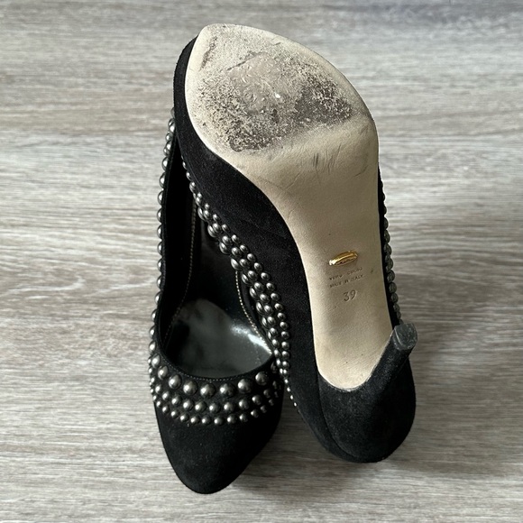 Sergio Rossi Black Suede Silver Studded Platform Pumps - Picture 11 of 13
